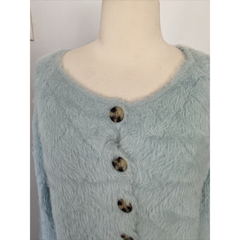 Lulus Crop Sweater Womens Extra Small Teal Soft Fuzzy Oversized Fluffy Y2K - Picture 7 of 12
